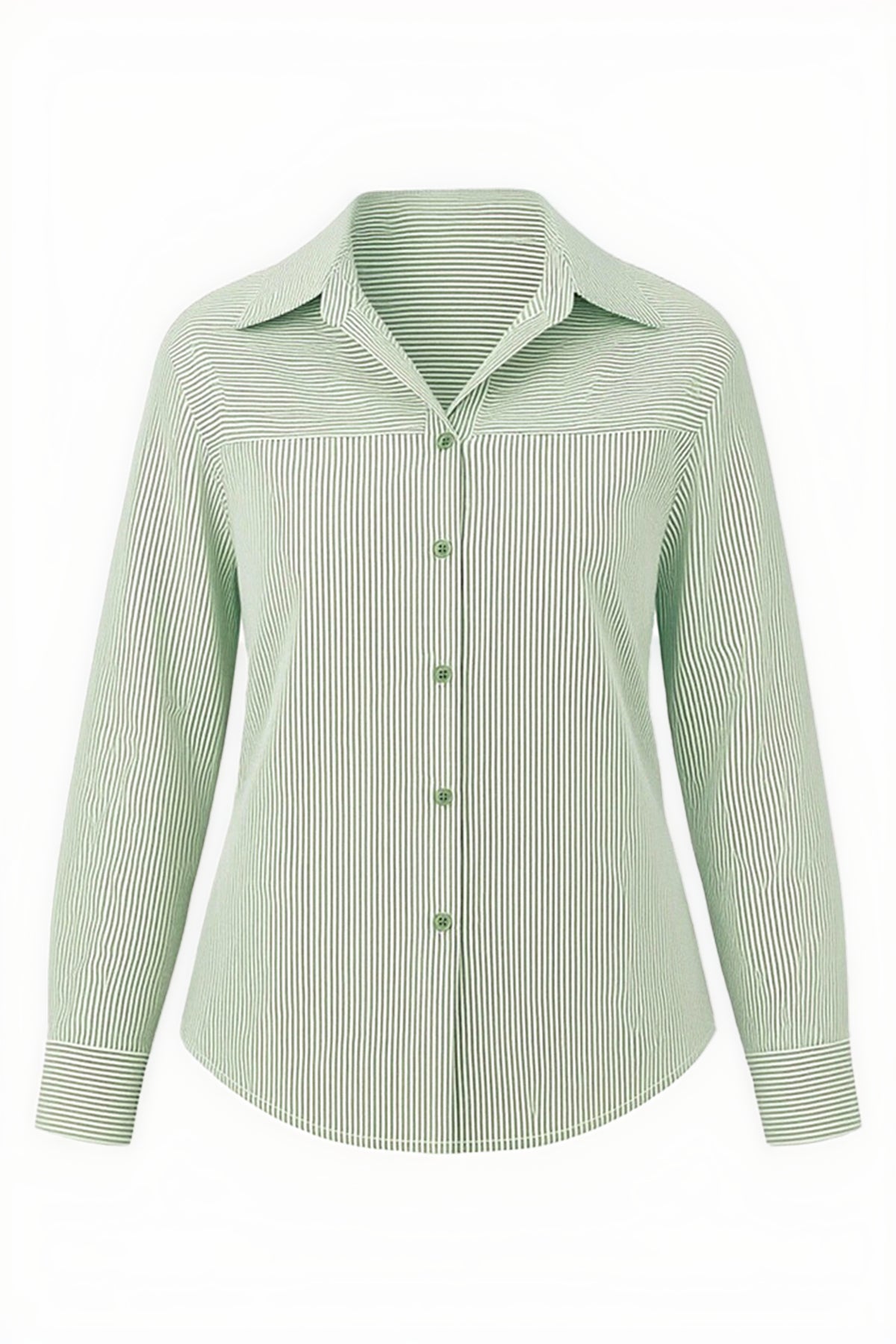 Womens Army Green Striped Button Down Shirt | CicyBell