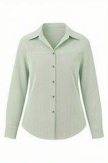 Womens Army Green Striped Button Down Shirt | CicyBell