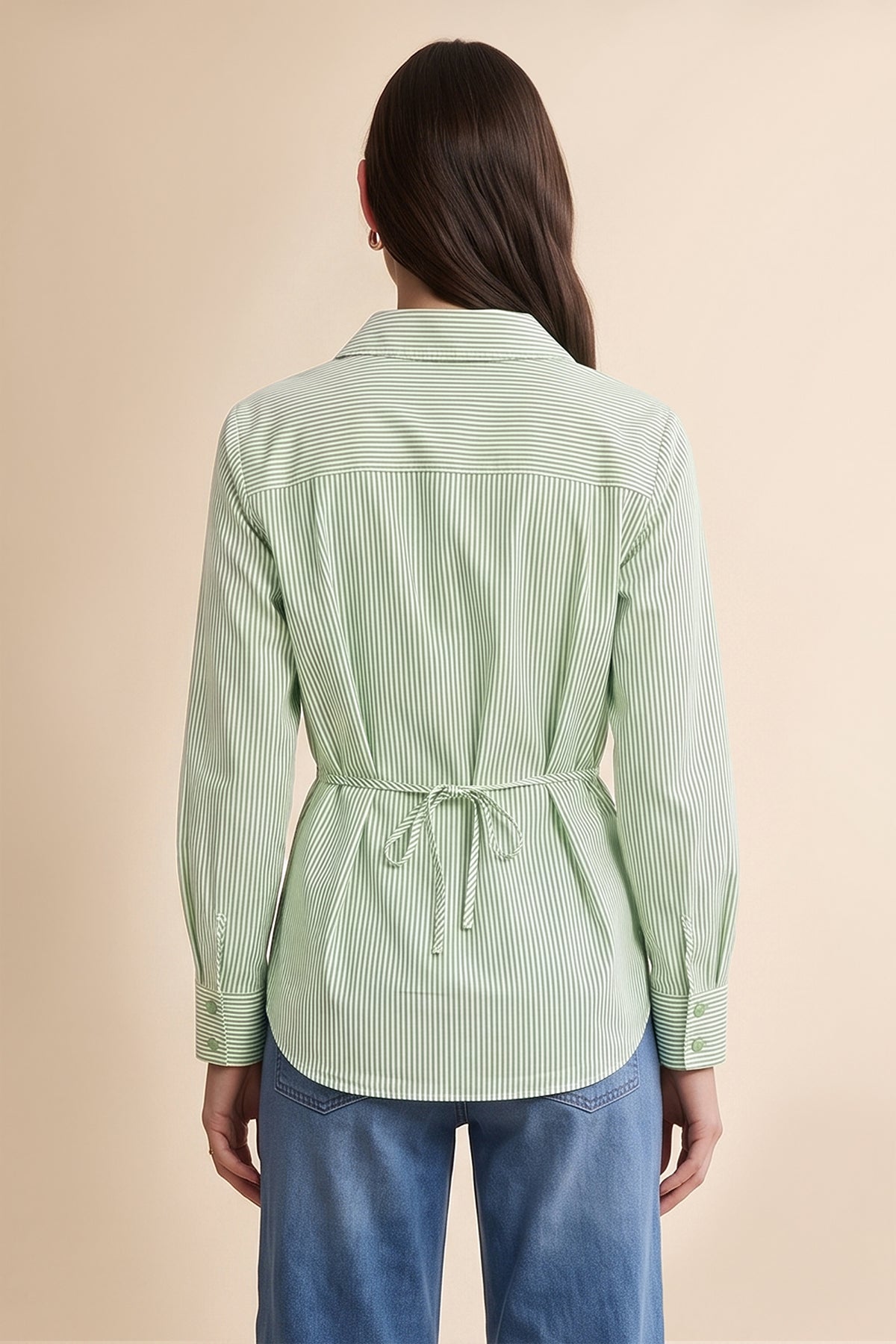 Womens Army Green Striped Button Down Shirt | CicyBell