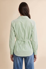 Womens Army Green Striped Button Down Shirt | CicyBell