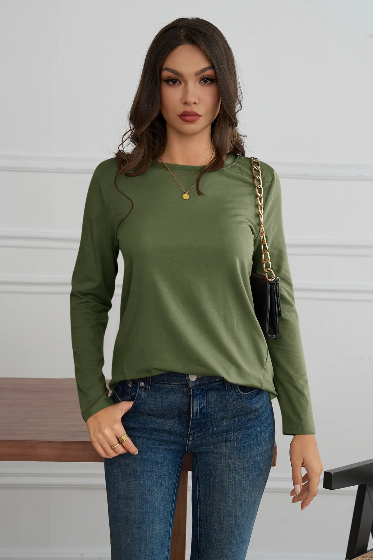 Cicy Bell Womens Army Green Long Sleeve Shirts