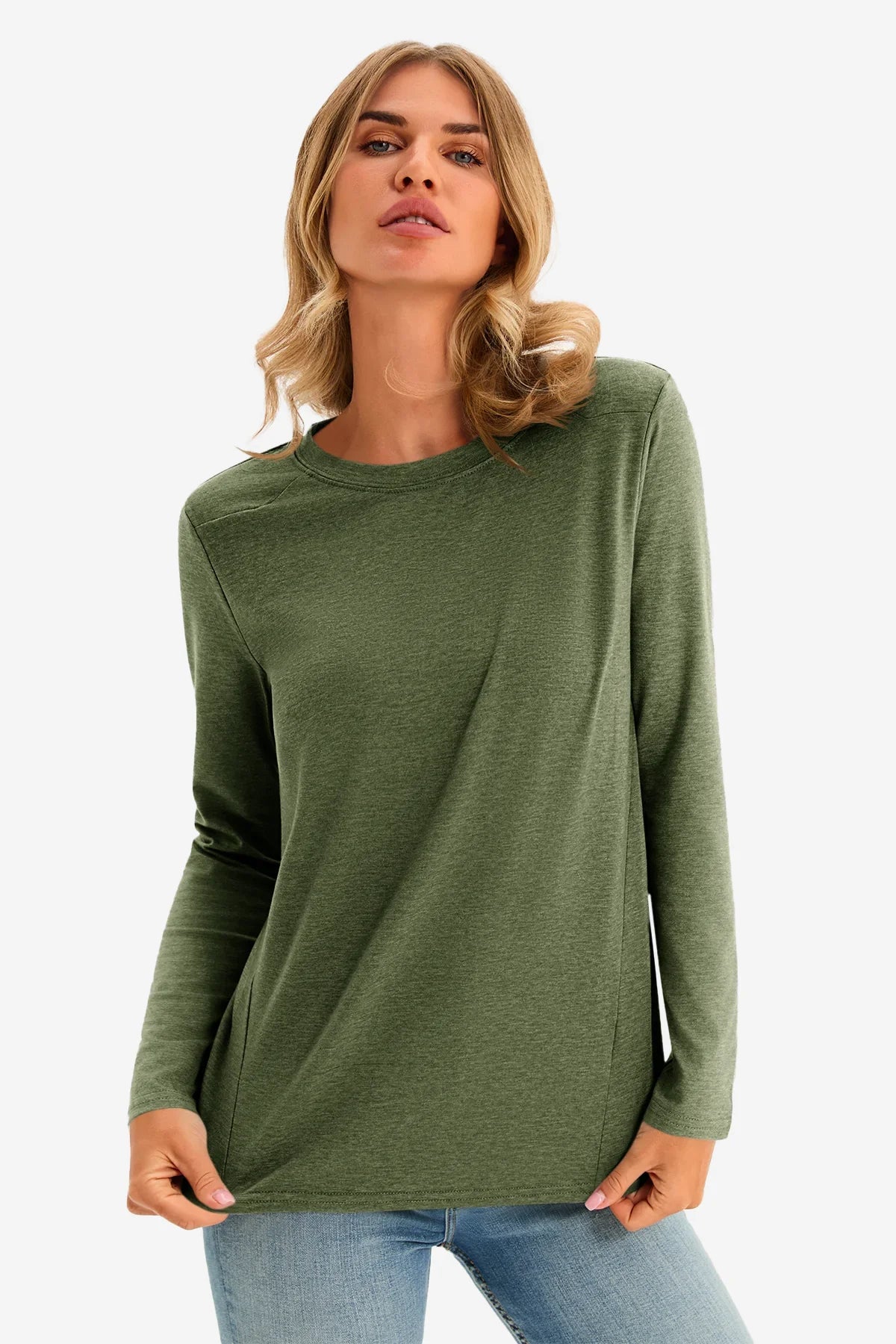 Cicy Bell Womens Army Green Long Sleeve Shirts