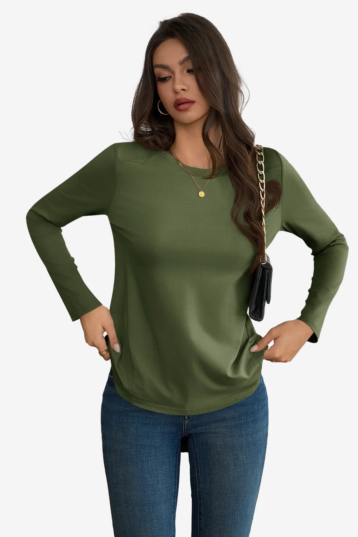 Cicy Bell Womens Army Green Long Sleeve Shirts