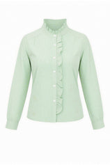 Womens Army Green Ruffle Striped Button Down Shirts | CicyBell