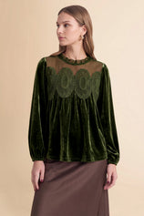 Womens Army Green Velvet Babydoll Tops | CicyBell