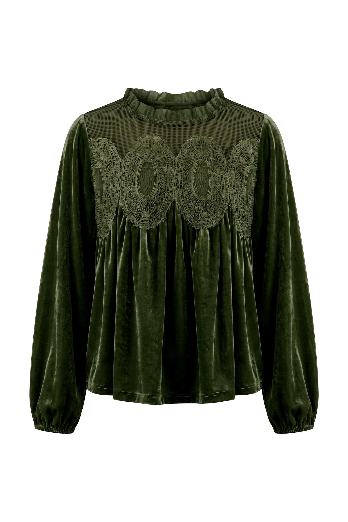 Womens Army Green Velvet Babydoll Tops | CicyBell
