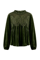 Womens Army Green Velvet Babydoll Tops | CicyBell