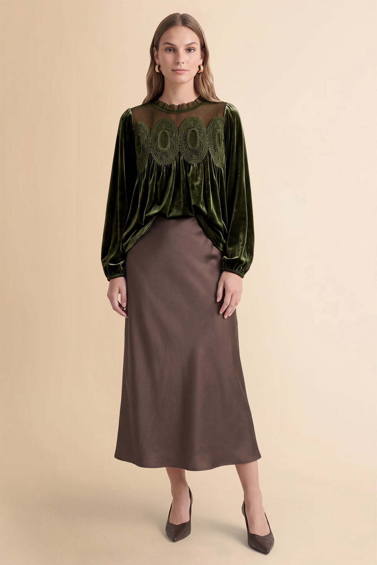 Womens Army Green Velvet Babydoll Tops | CicyBell
