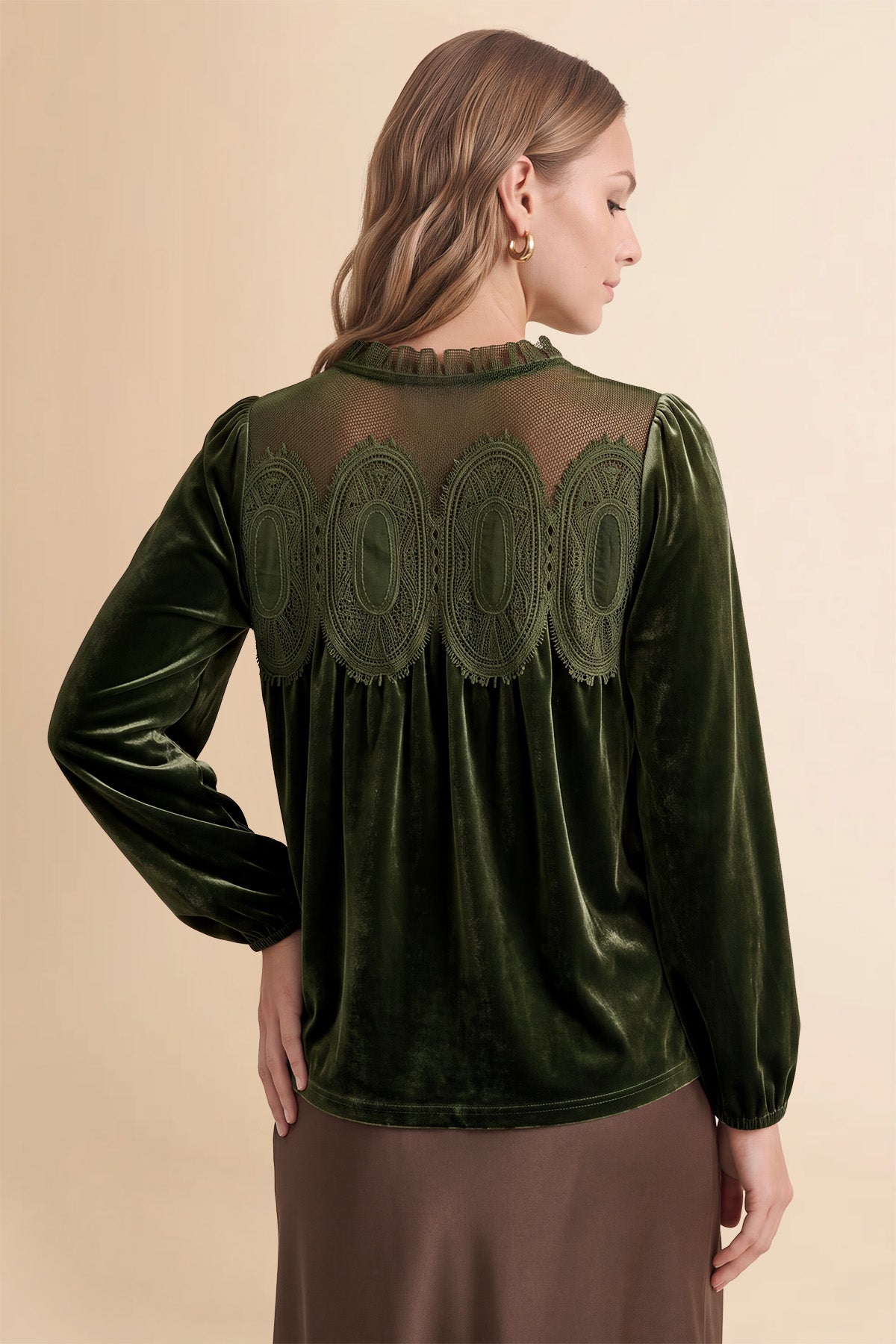Womens Army Green Velvet Babydoll Tops | CicyBell