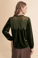 Womens Army Green Velvet Babydoll Tops | CicyBell