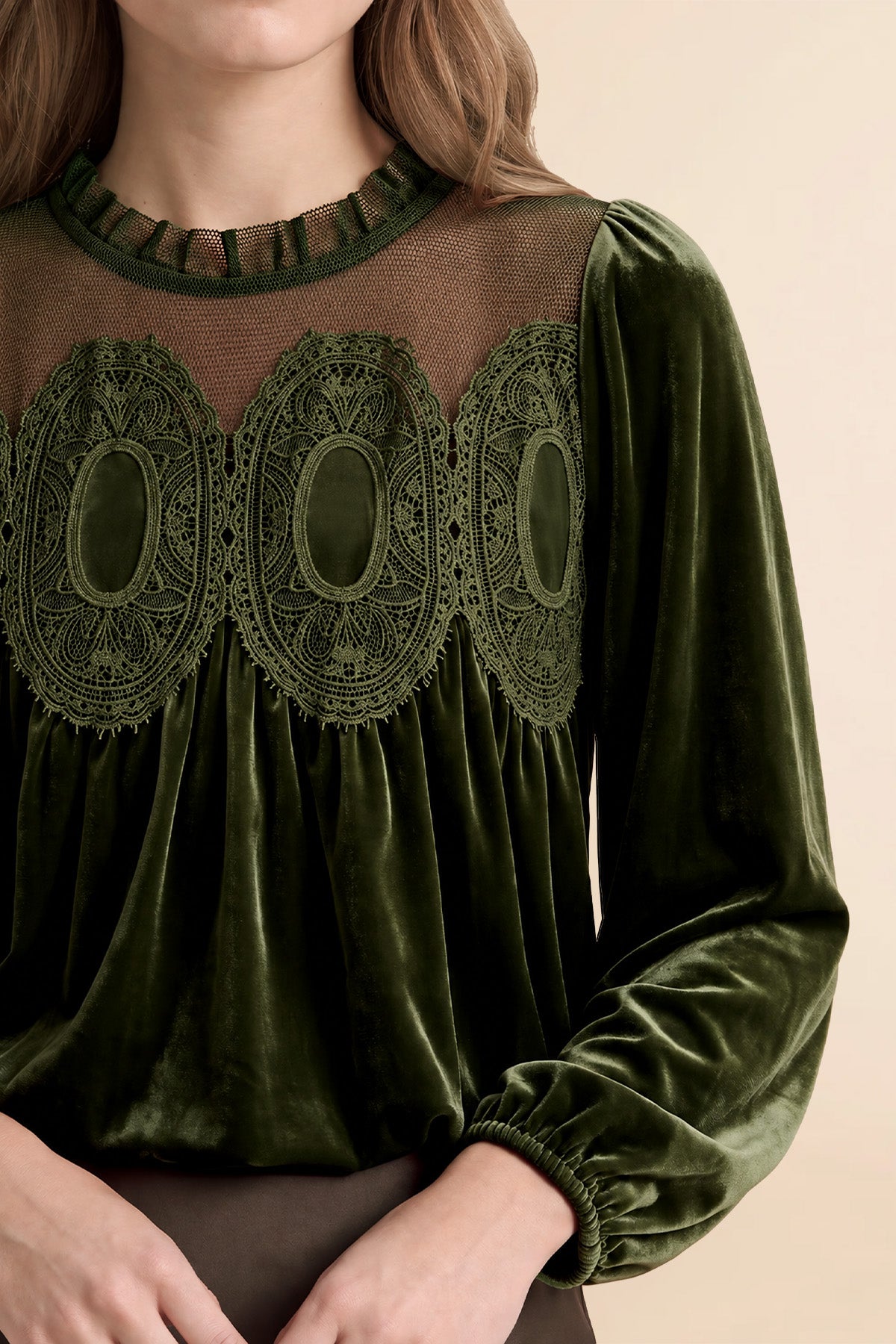 Womens Army Green Velvet Babydoll Tops | CicyBell