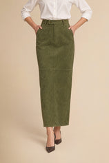 Womens Army Green Suede Maxi Skirt | CicyBell