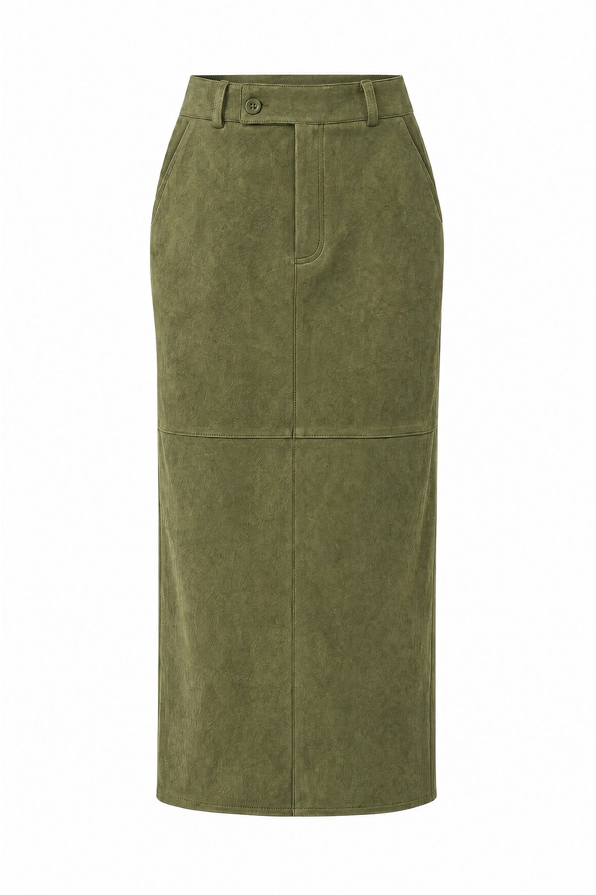 Womens Army Green Suede Maxi Skirt | CicyBell