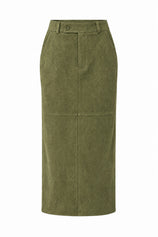 Womens Army Green Suede Maxi Skirt | CicyBell