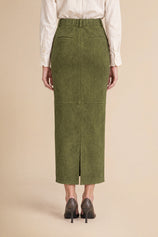 Womens Army Green Suede Maxi Skirt | CicyBell