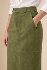 Womens Army Green Suede Maxi Skirt | CicyBell