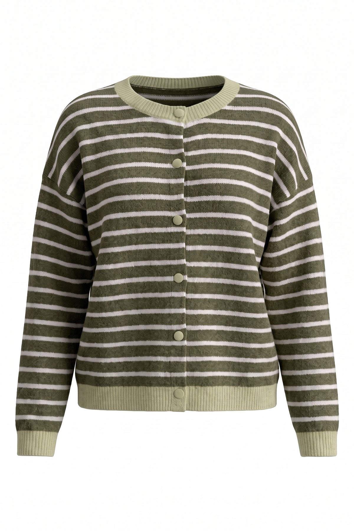 Women Army Green Striped Button Down Sweater | CicyBell