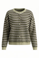 Women Army Green Striped Button Down Sweater | CicyBell