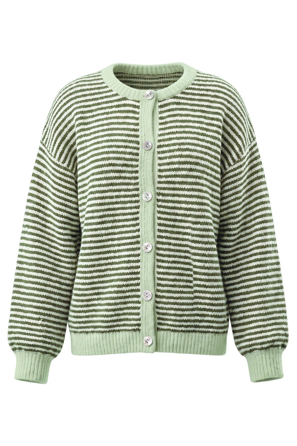Womens Army Green Striped Cardigan Sweaters | CicyBell