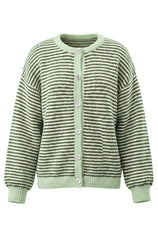 Womens Army Green Striped Cardigan Sweaters | CicyBell