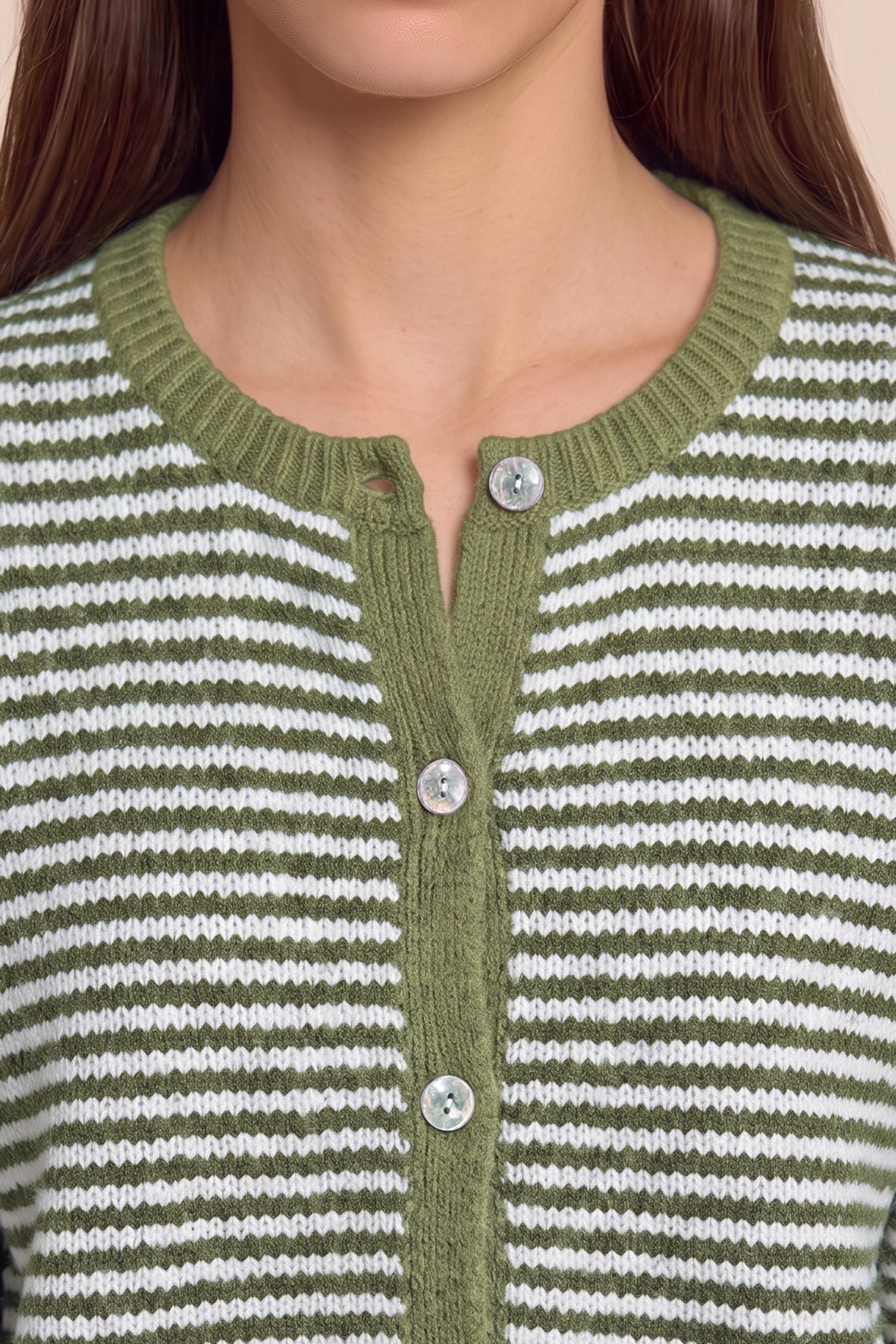 Womens Army Green Striped Cardigan Sweaters | CicyBell