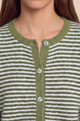 Womens Army Green Striped Cardigan Sweaters | CicyBell