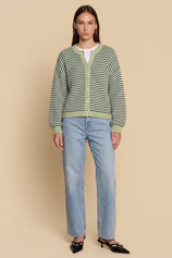Womens Army Green Striped Cardigan Sweaters | CicyBell
