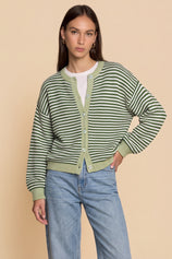 Womens Army Green Striped Cardigan Sweaters | CicyBell