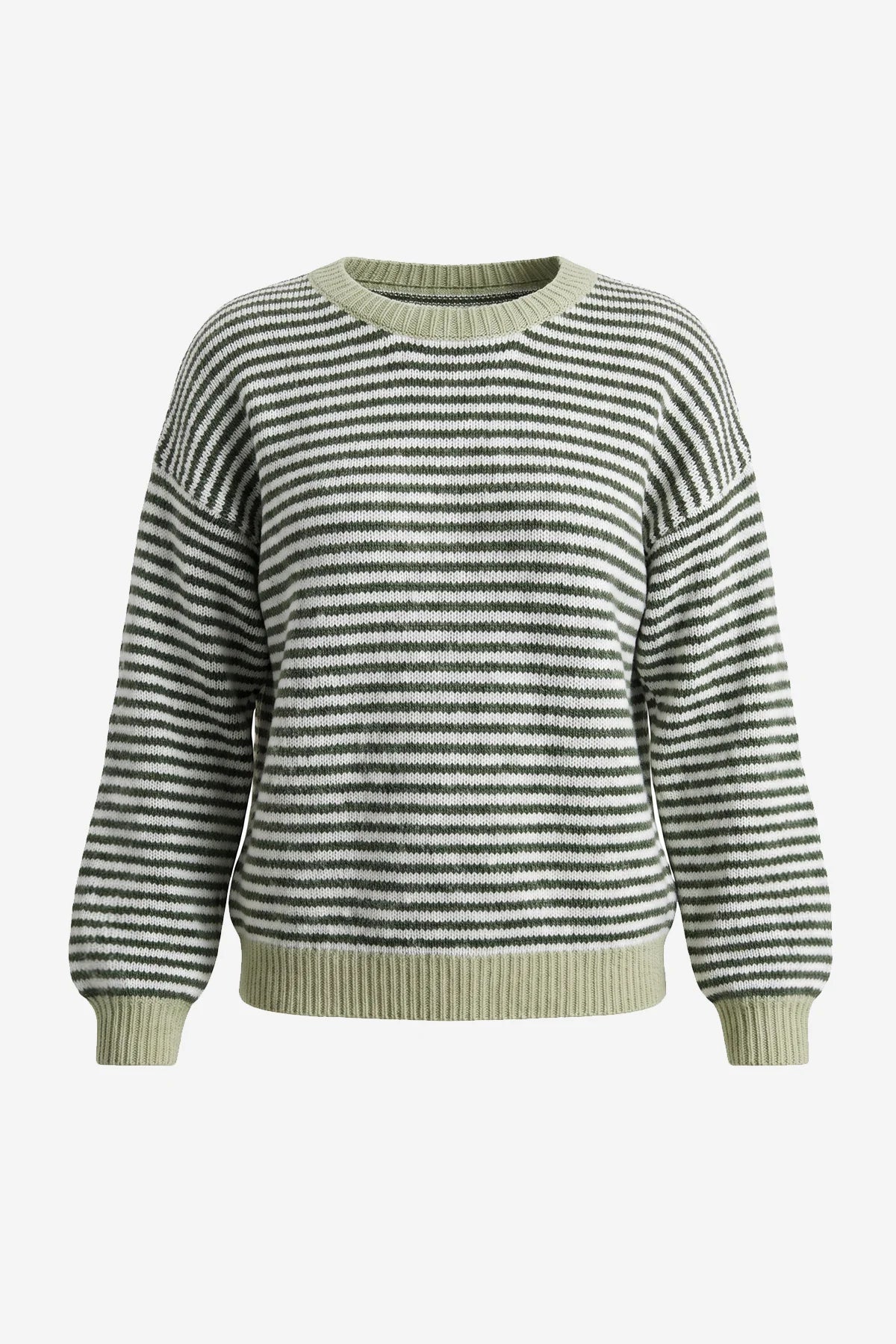 Womens Army Green Color Block Striped Sweater | CicyBell