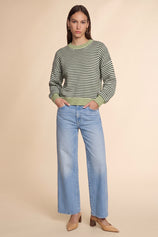 Womens Army Green Color Block Striped Sweater | CicyBell