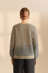 Womens Army Green Color Block Striped Sweater | CicyBell