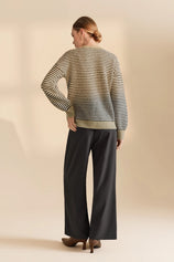 Womens Army Green Color Block Striped Sweater | CicyBell