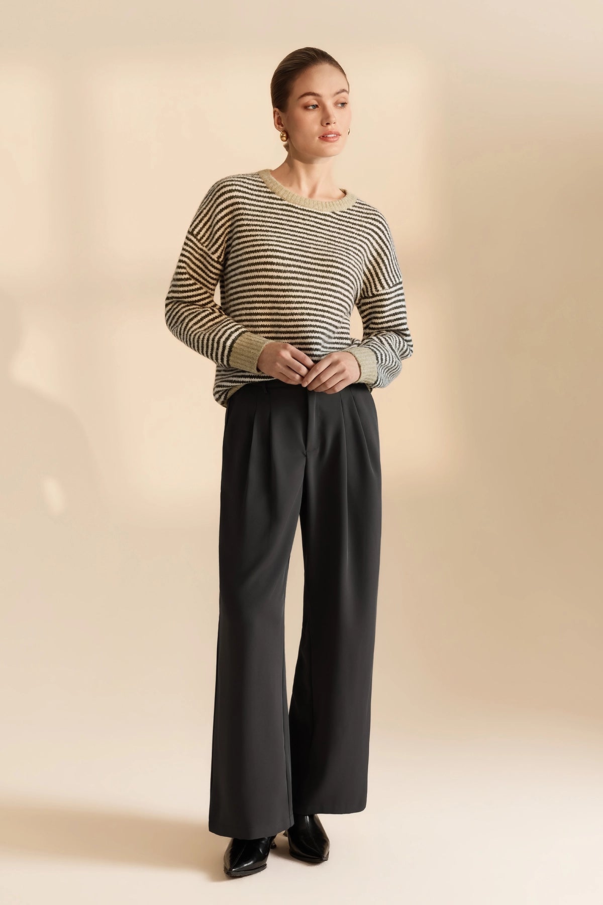Womens Army Green Color Block Striped Sweater | CicyBell