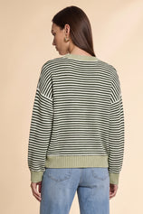 Womens Army Green Color Block Striped Sweater | CicyBell