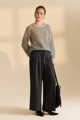 Womens Army Green Color Block Striped Sweater | CicyBell