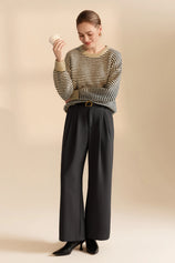 Womens Army Green Color Block Striped Sweater | CicyBell