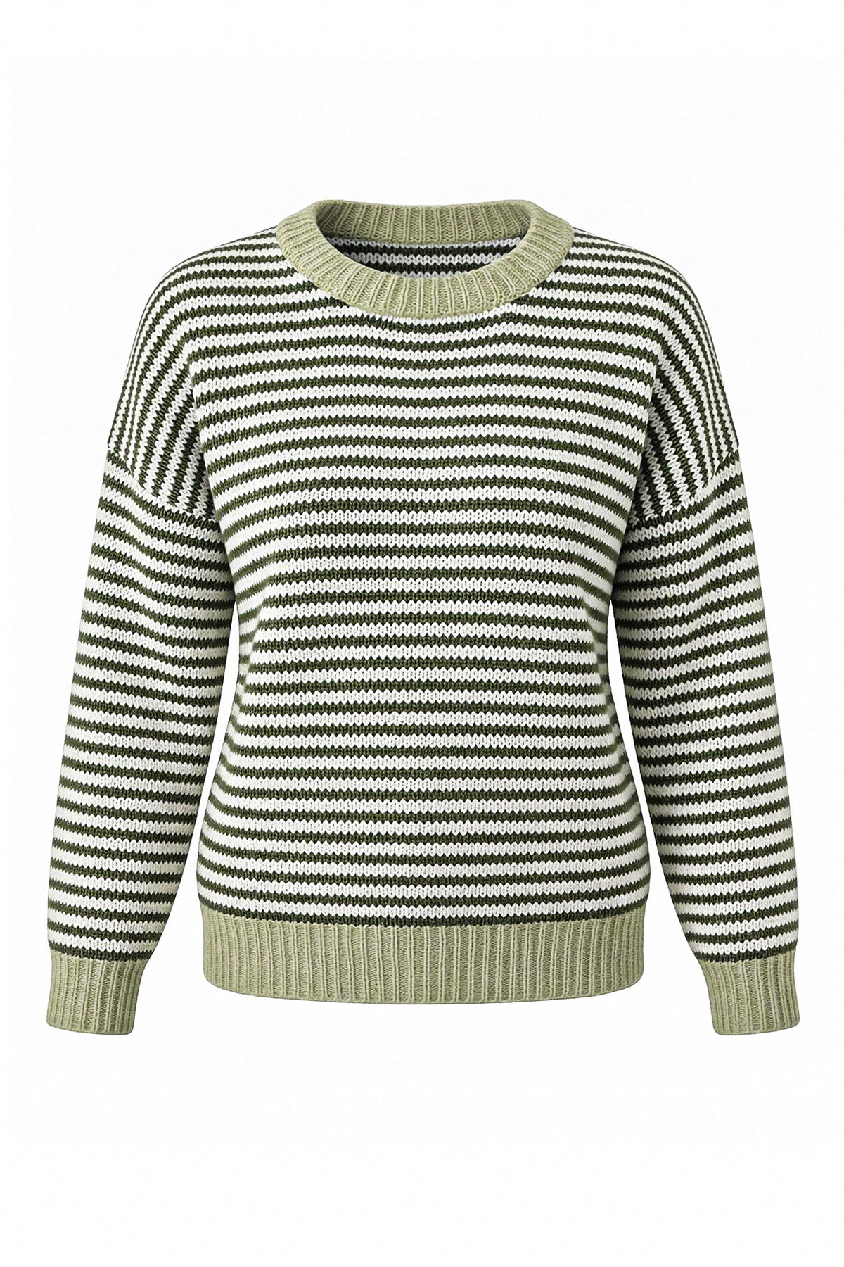 Womens Army Green Color Block Striped Sweater | CicyBell