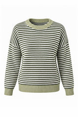 Womens Army Green Color Block Striped Sweater | CicyBell