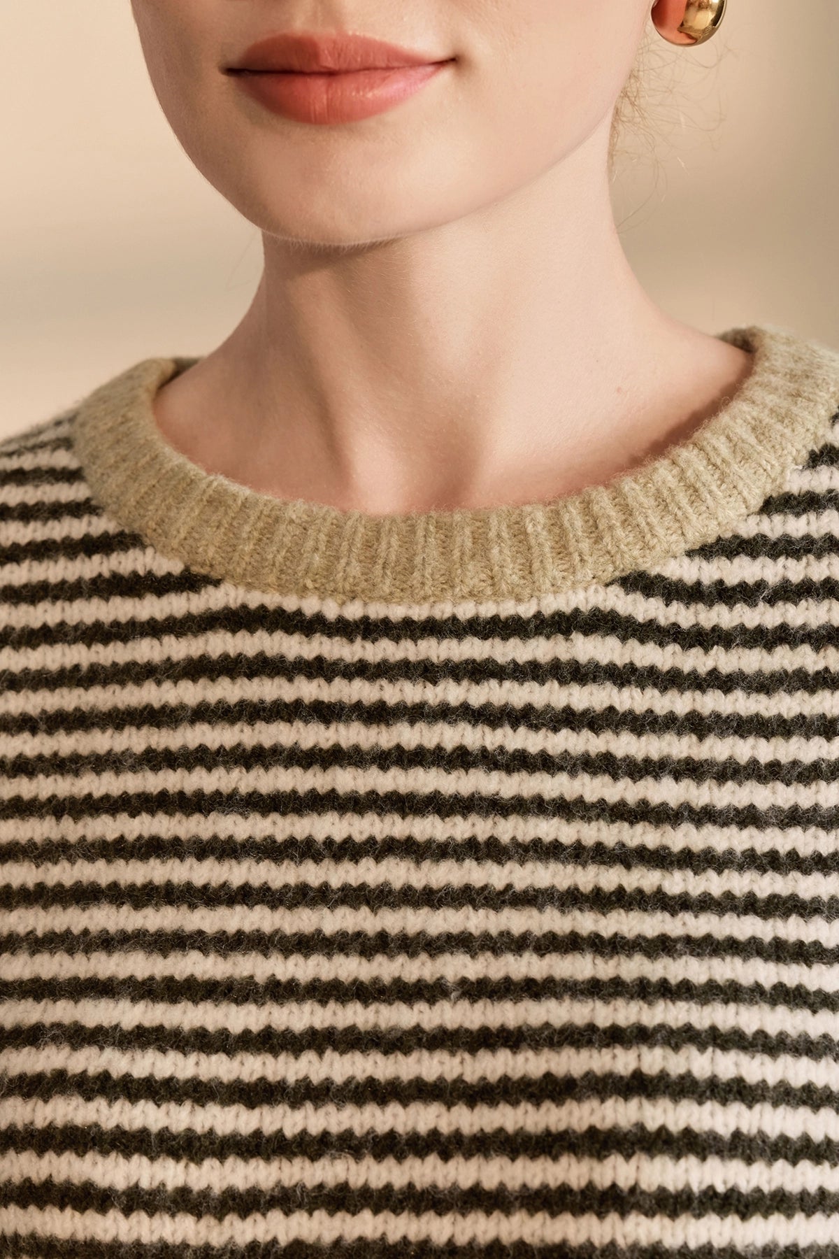 Womens Army Green Color Block Striped Sweater | CicyBell