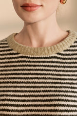 Womens Army Green Color Block Striped Sweater | CicyBell
