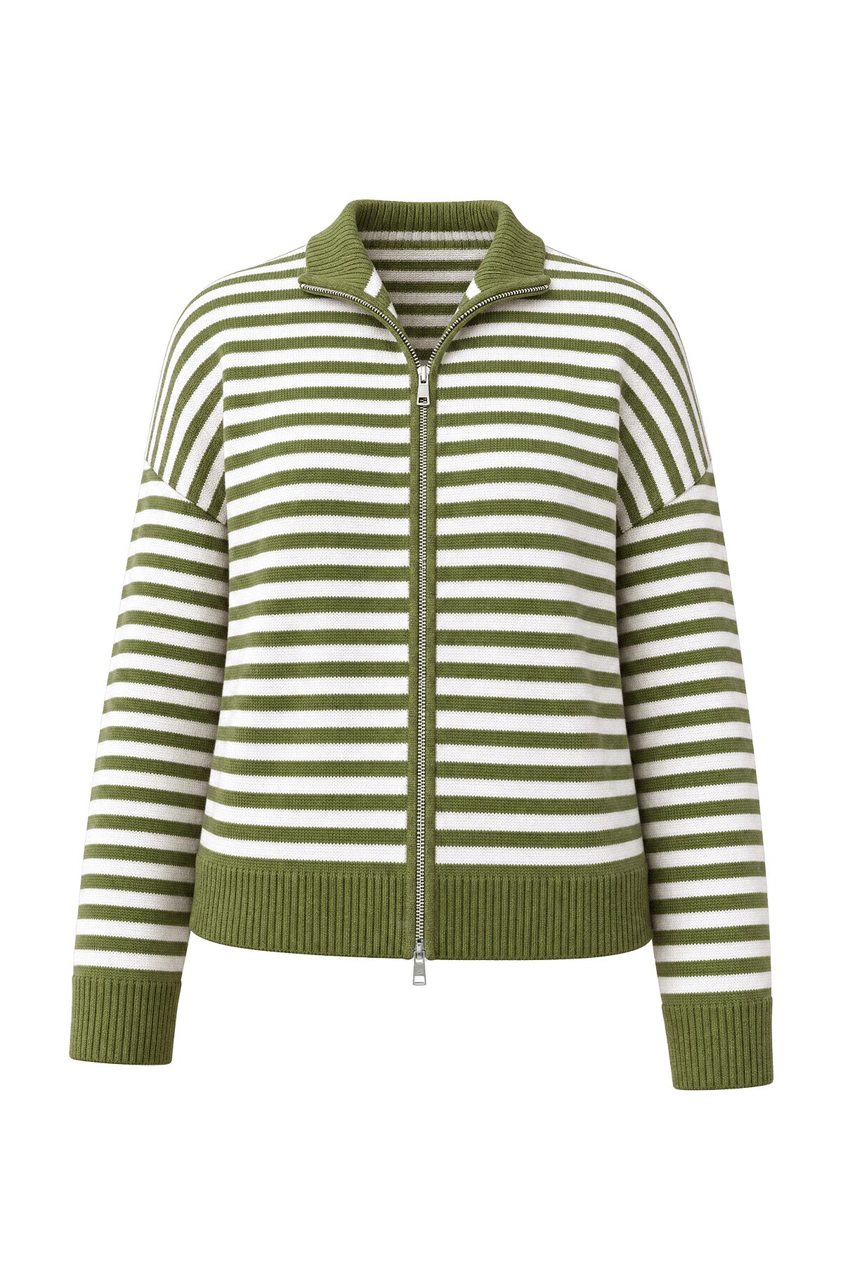 Womens Army Green Striped Cardigan Sweaters | CicyBell