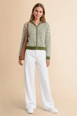 Womens Army Green Striped Cardigan Sweaters | CicyBell