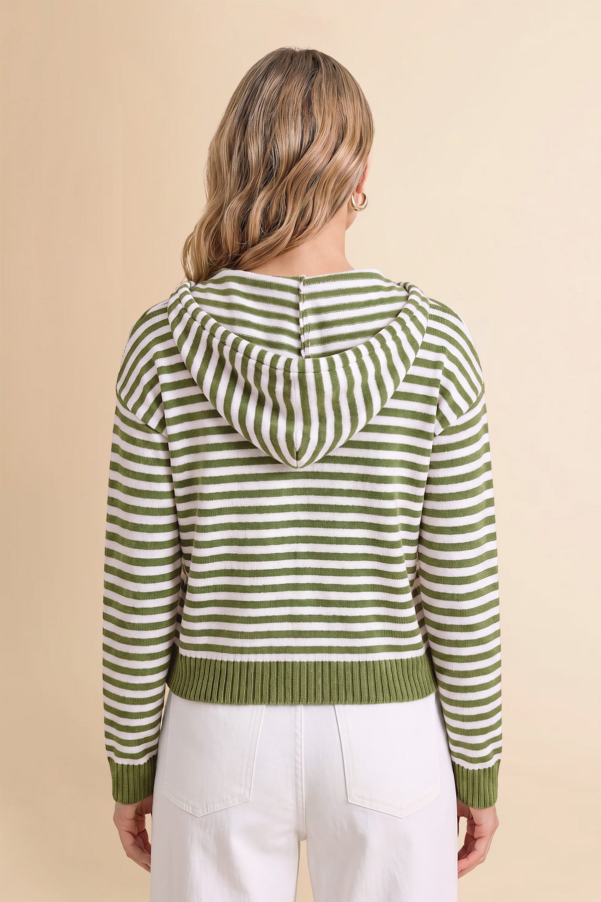 Womens Army Green Striped Cardigan Sweaters | CicyBell