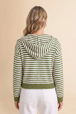 Womens Army Green Striped Cardigan Sweaters | CicyBell