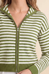 Womens Army Green Striped Cardigan Sweaters | CicyBell