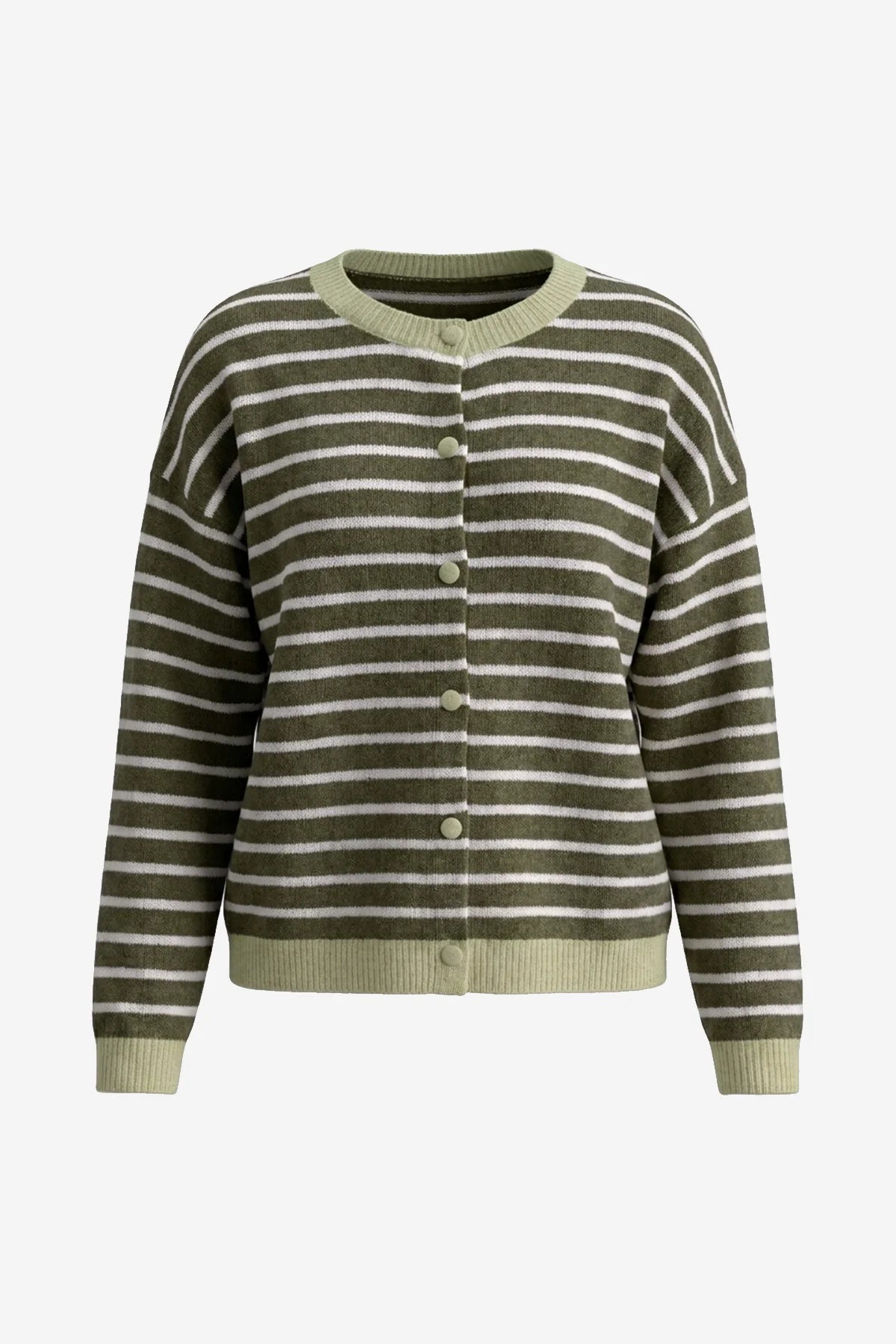 Women Army Green Striped Button Down Sweater | CicyBell