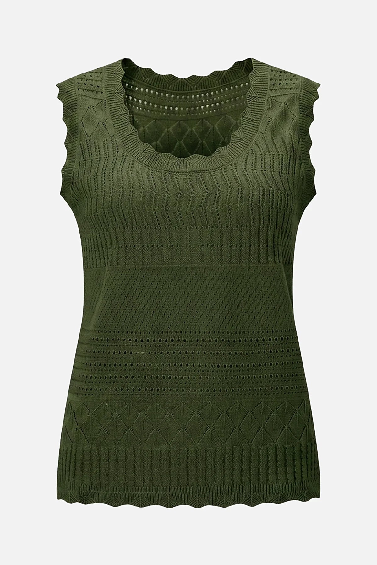 Womens Army Green Summer Crochet Tank Tops | CicyBell