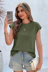 Cicy Bell Womens Army Green Cap Sleeve Shirts