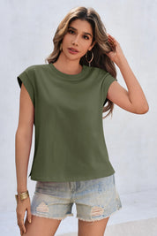 Cicy Bell Womens Army Green Cap Sleeve Shirts