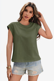 Cicy Bell Womens Army Green Cap Sleeve Shirts